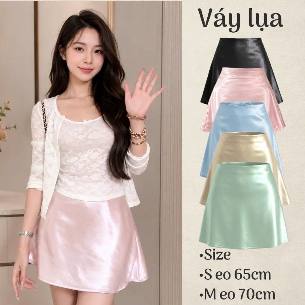 Chân váy dáng ngắn lụa nữ form chữ A sang trọng xòe có quần bảo hộ phong cách y2k - Fashion 73