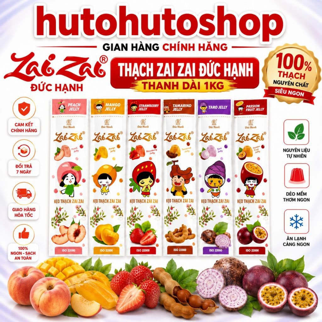 Thạch Zai Zai Đức Hạnh 1KG Thạch Dài Mix Đủ Vị Trái Cây Chính Hãng – Kẹo Thạch Dai Ngon Ăn Vặt Hot Trend | Hutohutoshop