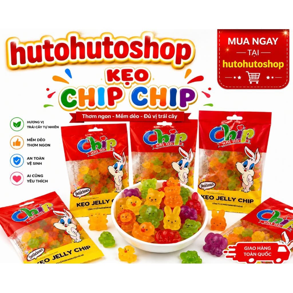 Combo 3 Túi Kẹo Chip Chip Hải Hà 100g Kẹo Dẻo Trái Cây Hình Con Vật Thơm Ngon Mềm Dẻo Ăn Vặt Cho Bé | hutohutoshop