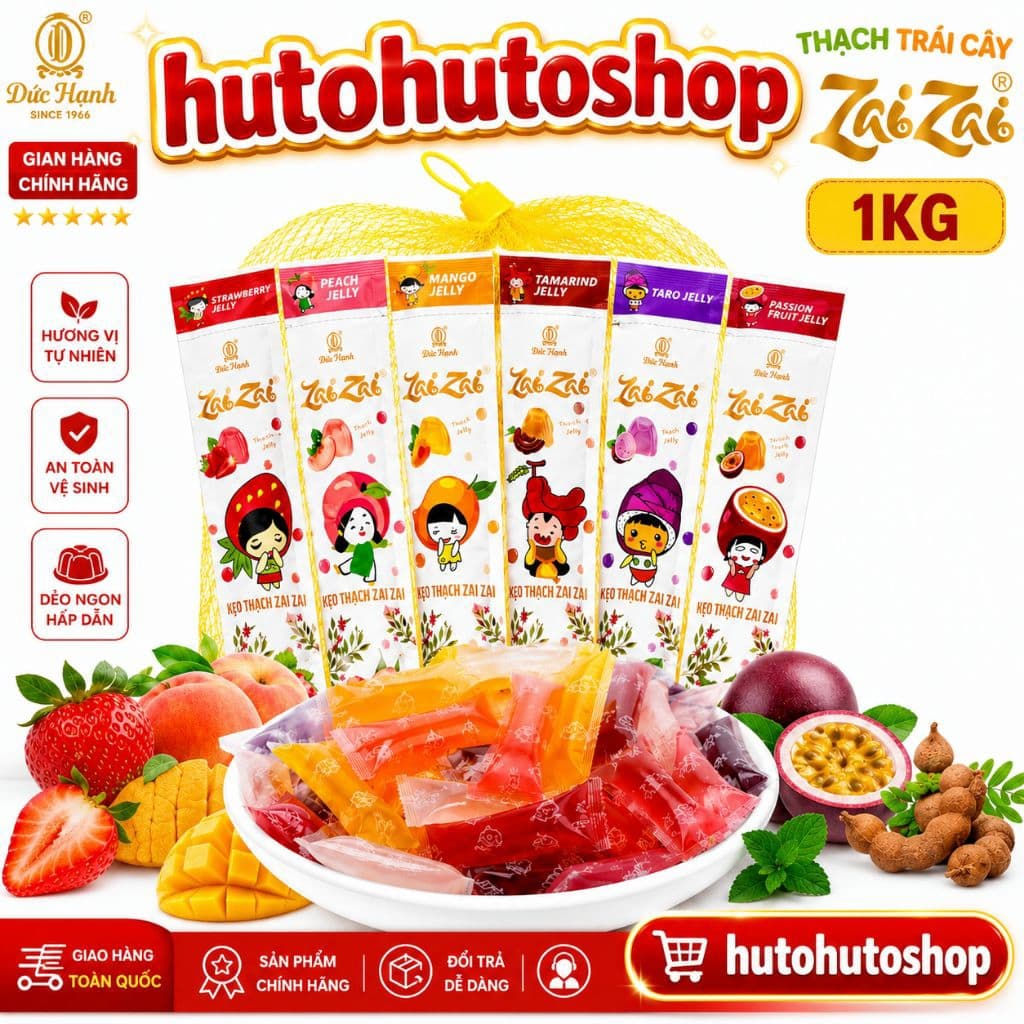 Thạch Zai Zai Đức Hạnh Thạch Dài Túi Lưới 800G Mix Đủ Vị Trái Cây Chính Hãng – Kẹo Thạch Dai Ngon Ăn Vặt Hot Trend