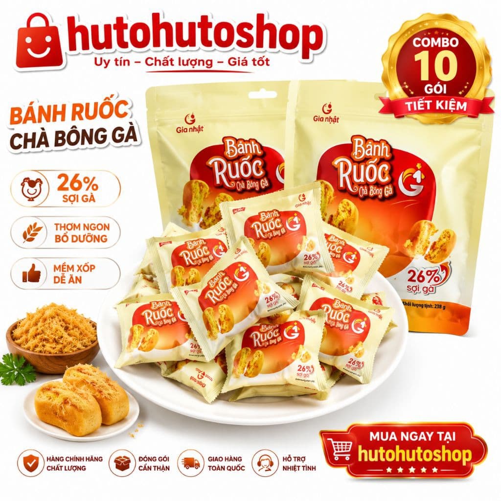 Bánh Ruốc Chà Bông Gà Gia Nhất – Mềm Xốp Thơm Ngon, 26% Sợi Gà, Bánh Ăn Vặt Dinh Dưỡng Hot Trend