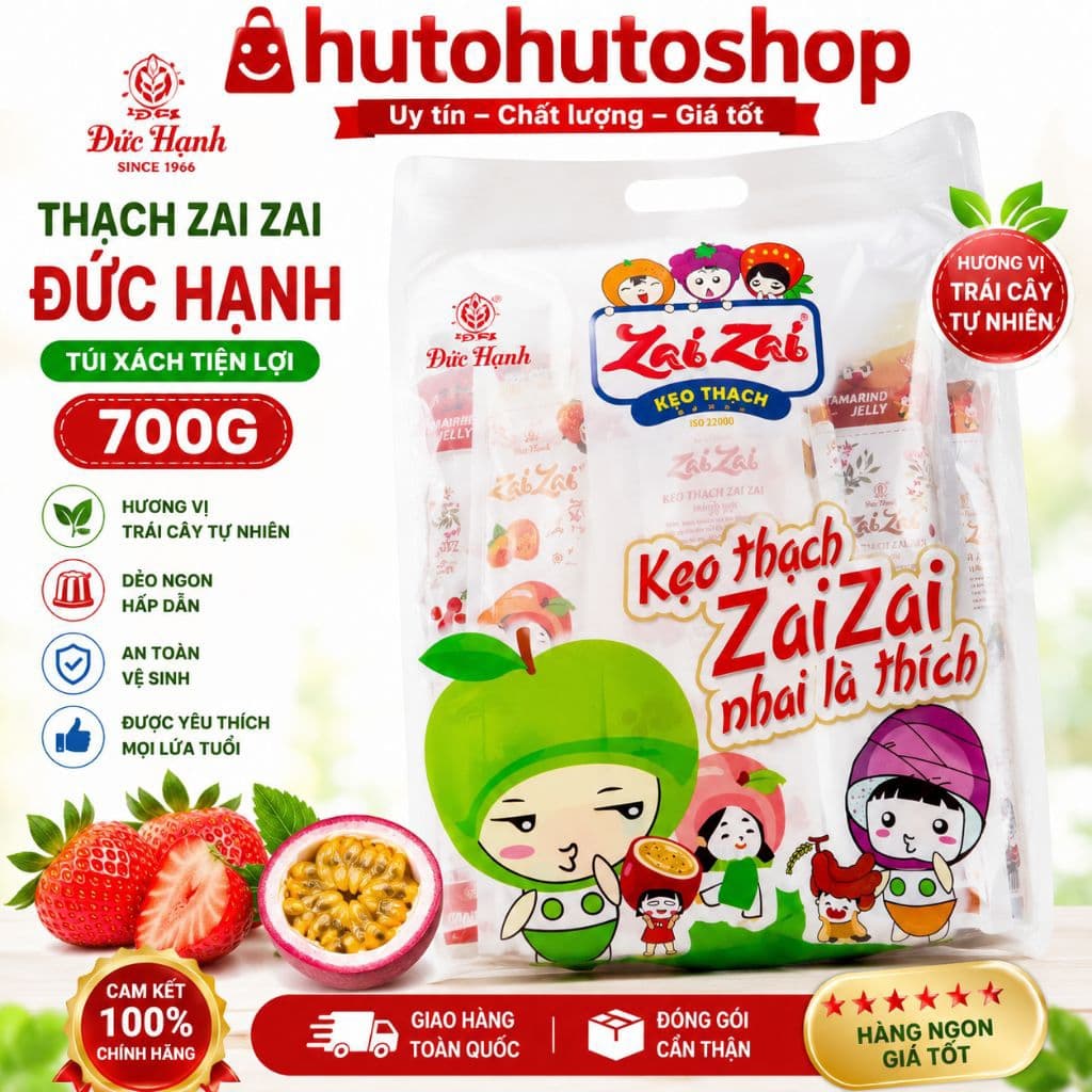 Thạch Zai Zai Đức Hạnh Túi Xách 700g – Kẹo Thạch Trái Cây Nhai Dai Mềm Dẻo, Nhiều Vị Ngon, Ăn Vặt Hot Trend