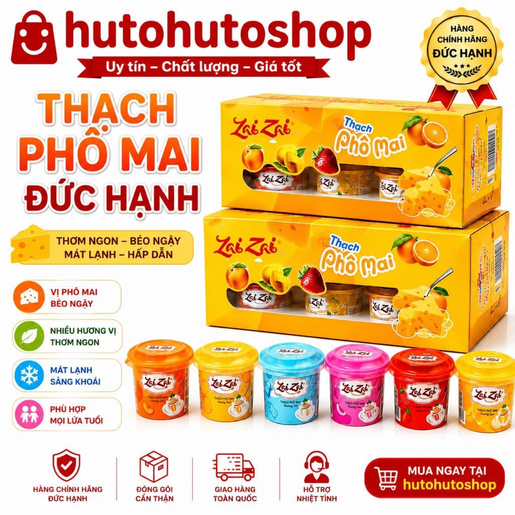 Thạch Phô Mai Đức Hạnh Zai Zai Hộp Có 6 Vị  – Thạch Phô Mai Mát Lạnh, Béo Ngậy, Nhiều Vị Trái Cây, Ăn Vặt Cực Ngon