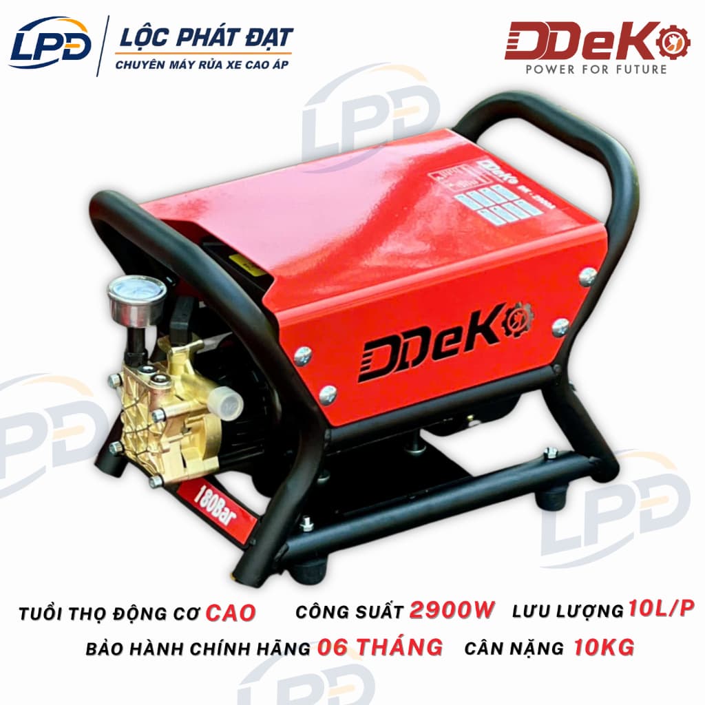 Máy xịt rửa xe gia đình DEKO DK-2900AK, Công suất 2900W, Lưu lượng 10L/p, Áp lực nước 120~180Bar