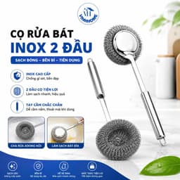 Bàn Chải Cọ Rửa Inox Cán Dài, Cọ Rửa Nồi Chảo, Chà Bếp Gas, Bồn Rửa, Siêu Bền 1