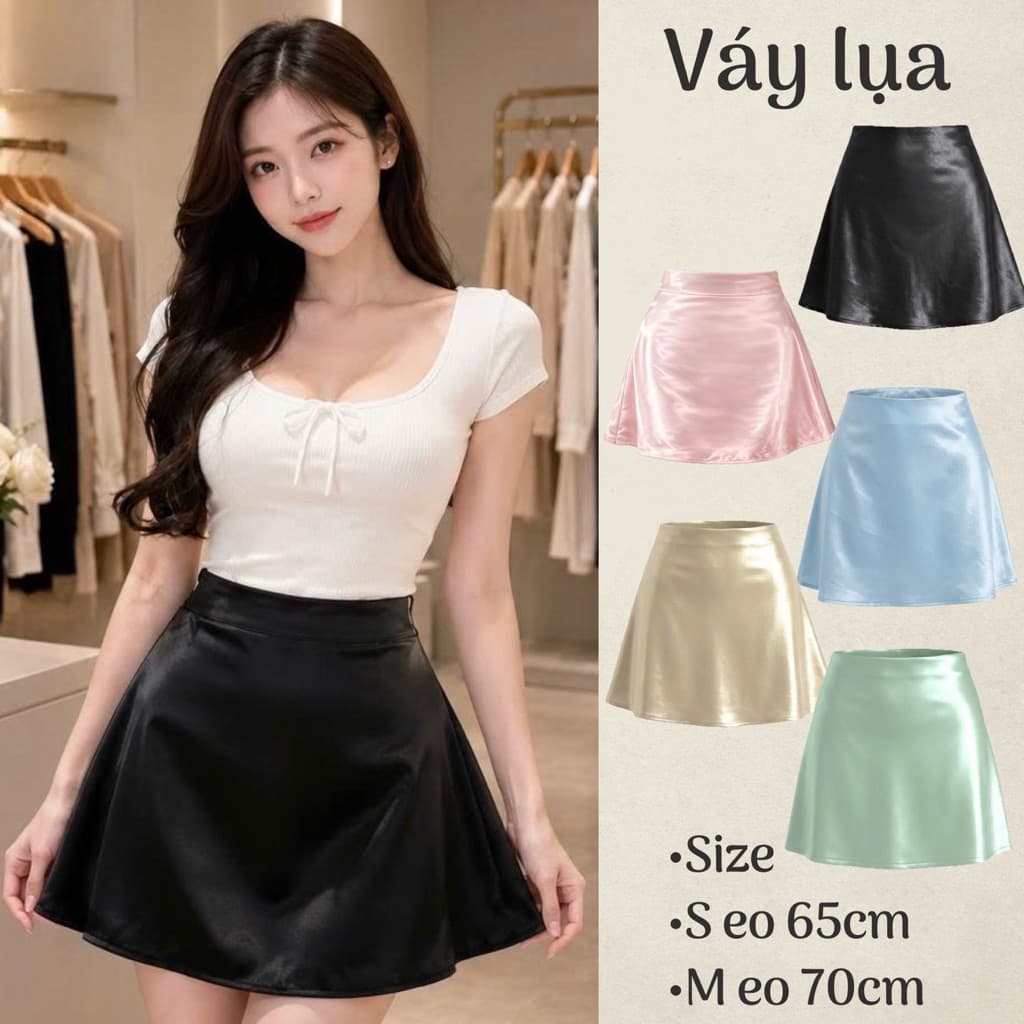 Chân váy lụa nữ chữ A dáng ngắn xoè có lót trong phong cách thời trang Y2k Hàn Quốc - Fashion 73