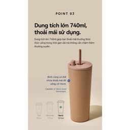 Ly giữ nhiệt thép phủ sứ LocknLock LHC4156 740ml, hàng chính hãng, ống hút bật tự động kèm nắp che  - JoyMall 9