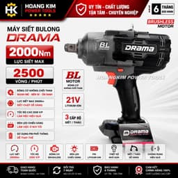 Máy Siết Bulong Pin DRAMA 5700, Không Chổi Than, Lực Siết KHỦNG 2100Nm, Chân Pin Phổ Thông 2
