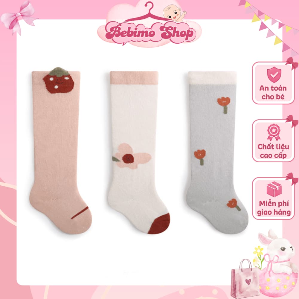 SET 3 ĐÔI Vớ dài cho bé cotton mềm mại, tất cổ cao đầu gối giữ ấm chân bé trai bé gái - Bebimo Shop