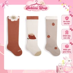 SET 3 ĐÔI Vớ cotton dài cho bé, tất giữ ấm chân em bé, tất cao cổ họa tiết hoạt hình đáng yêu - Bebimo Shop 1
