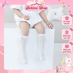 Tất ren nơ cho bé gái, vớ ren cao cổ công chúa, tất lưới cotton thoáng khí mặc váy xinh - BebimoShop 1