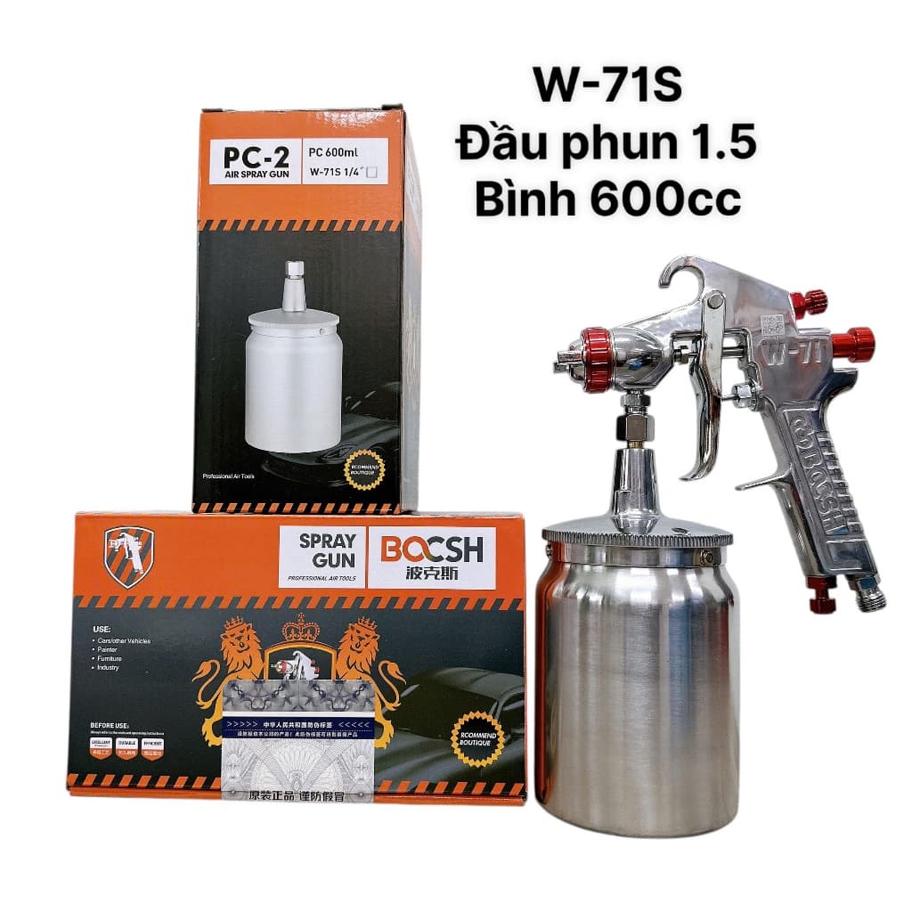 SÚNG PHUN SƠN BOCSH W71  BÌNH DƯỚI 600CC ĐẦU PHUN 1.5MM