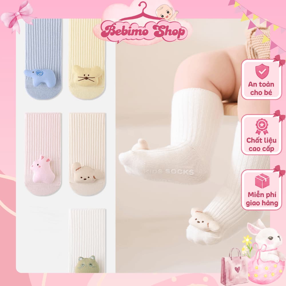 Tất cao cổ hình thú 3D cho bé, vớ dài nổi 3D cotton co giãn giữ ấm chân bé trai bé gái - Bebimo Shop