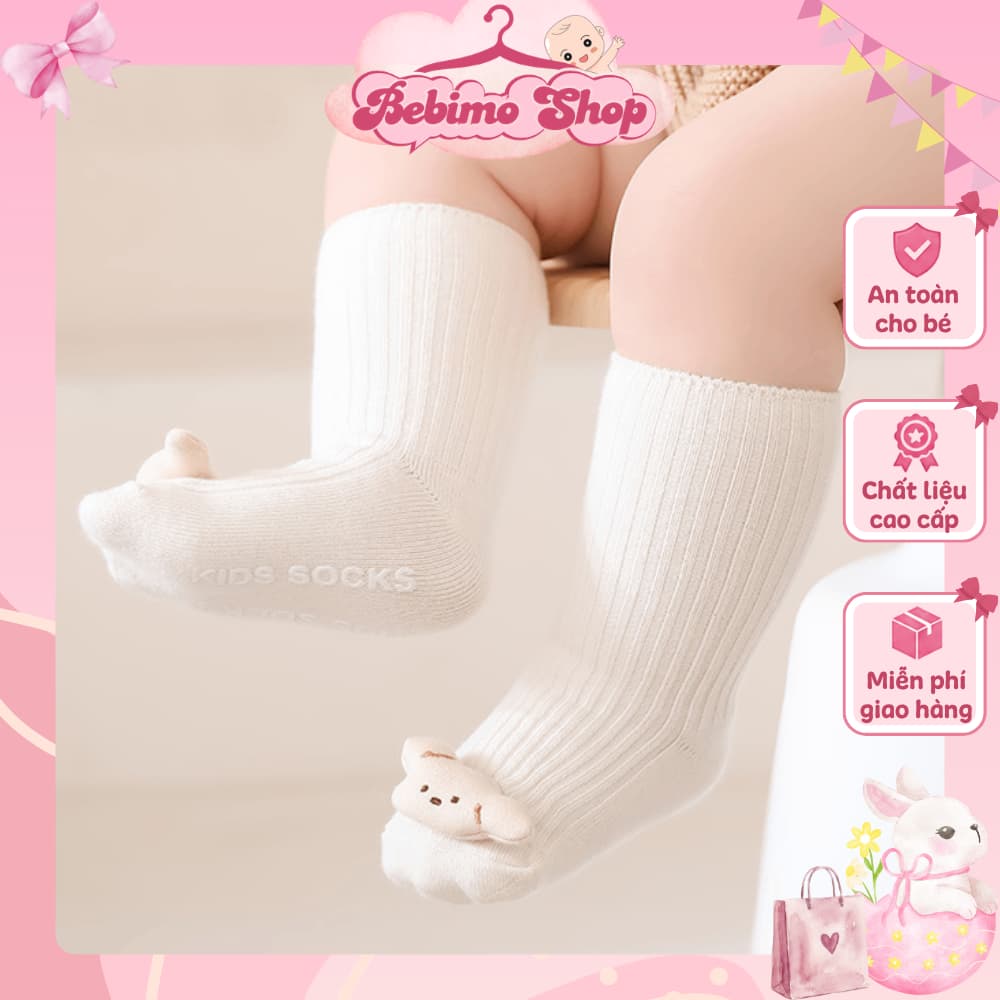 Vớ cao cổ cho bé cotton mềm đi chơi đi học, tất dài hình gấu ếch thỏ mèo 3D xinh - Bebimo Shop