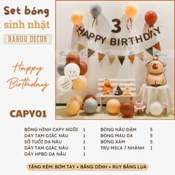 Set Bóng Capybara Trang Trí Sinh Nhật Bé Trai Bé Gái Tone Nâu Kem 2