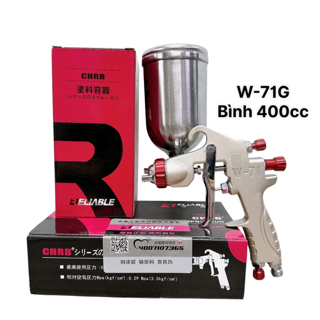 SÚNG PHUN SƠN RELIABLE W71 HỒNG BÌNH 400C ĐẦU PHUN 1.3MM, 1.5MM