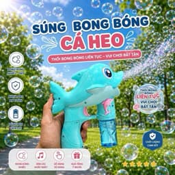 Súng đồ chơi bắn bong bóng xà phòng hình cá heo ,có đèn ,nhạc , phun bong bóng tự động cho bé 3