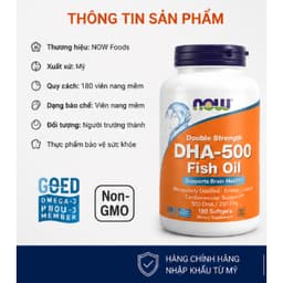 NOW Foods DHA-500 Fish Oil 180 Viên | 500mg DHA + 250mg EPA | Hỗ Trợ Não Bộ, Tim Mạch, Mắt | Nhập Khẩu Mỹ (180 Viên) 3