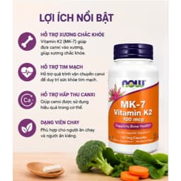 NOW Foods MK-7 Vitamin K2 100mcg 120 Viên Chay | Hỗ Trợ Xương Khớp & Tim Mạch | Nhập Khẩu Mỹ 3
