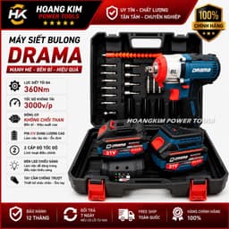 Máy Siết Bulong Pin DRAMA Không Chổi Than, Kèm bộ phụ kiện, Lực Siết 360Nm, Chân Pin Phổ Thông 1