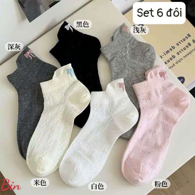 🧦🎀 SET 6 ĐÔI TẤT NỮ CỔ NGẮN – XINH XẮN, ÊM CHÂN, DỄ PHỐI ĐỒ 🎀🧦 AB33