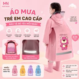 Áo mưa trẻ em 4-13 tuổi cao cấp có tấm chắn đeo được balo gọn gàng, có phản quang phía sau. 1
