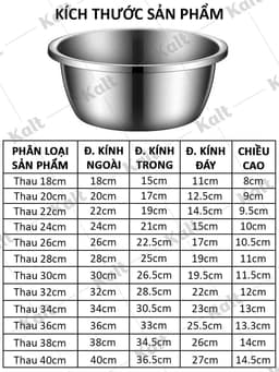 Thau Inox 304 Sâu Lòng Nhiều Cỡ 18 - 40cm Chống Gỉ Có Viền Dày Đựng Đồ Đa Năng KALT DT260700501 4