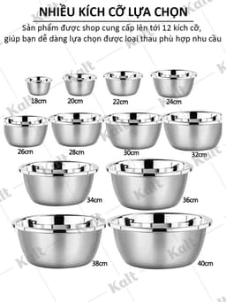 Thau Inox 304 Sâu Lòng Nhiều Cỡ 18 - 40cm Chống Gỉ Có Viền Dày Đựng Đồ Đa Năng KALT DT260700501 5