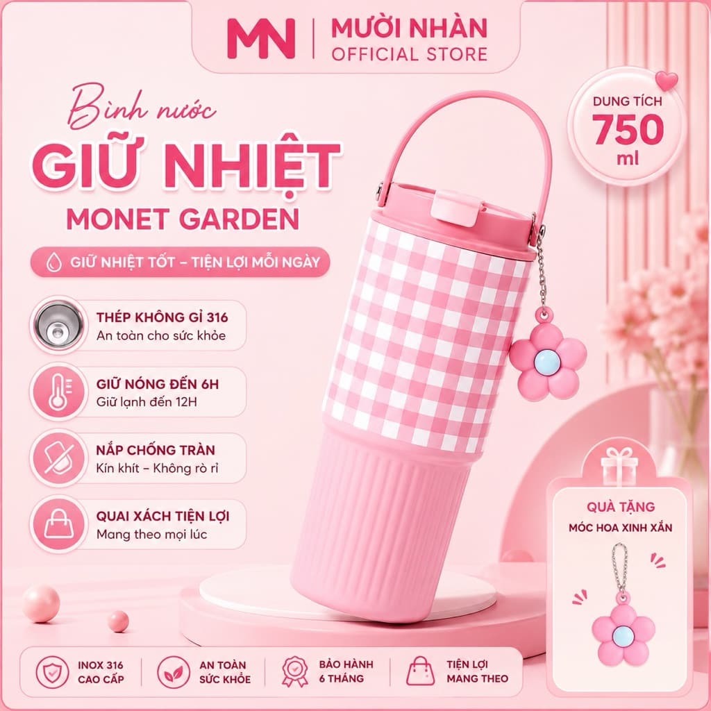 Bình nước Giữ Nhiệt Monet Garden, Cốc Giữ Nhiệt Happy Supply Chain