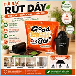 Túi đựng rác Good Bye có quai rút tiện lợi kích thước 50x55cm túi đựng rác tự phân hủy siêu dai 40túi/cuộn/bịch ( Màu đe 4