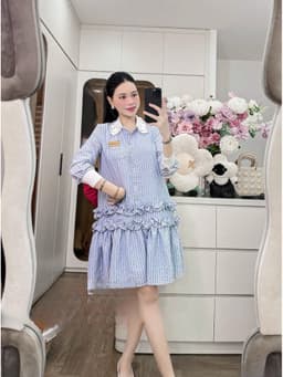 <Đầm Bầu Quynhanhhouse> (NH CLOTHING)Váy suông Váy kẻ cổ ren chân bèo M11905 Sm 3