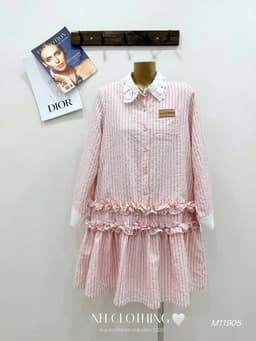 <Đầm Bầu Quynhanhhouse> (NH CLOTHING)Váy suông Váy kẻ cổ ren chân bèo M11905 Sm 8