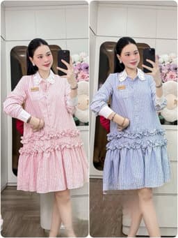 <Đầm Bầu Quynhanhhouse> (NH CLOTHING)Váy suông Váy kẻ cổ ren chân bèo M11905 Sm 1