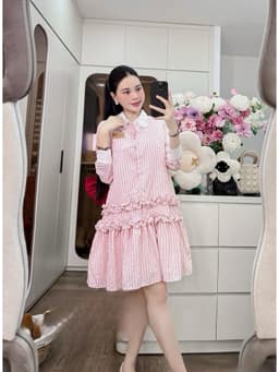 <Đầm Bầu Quynhanhhouse> (NH CLOTHING)Váy suông Váy kẻ cổ ren chân bèo M11905 Sm 4