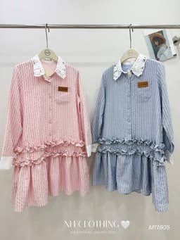 <Đầm Bầu Quynhanhhouse> (NH CLOTHING)Váy suông Váy kẻ cổ ren chân bèo M11905 Sm 6