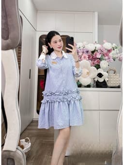 <Đầm Bầu Quynhanhhouse> (NH CLOTHING)Váy suông Váy kẻ cổ ren chân bèo M11905 Sm 5
