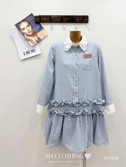 <Đầm Bầu Quynhanhhouse> (NH CLOTHING)Váy suông Váy kẻ cổ ren chân bèo M11905 Sm 9