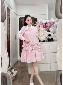 <Đầm Bầu Quynhanhhouse> (NH CLOTHING)Váy suông Váy kẻ cổ ren chân bèo M11905 Sm 2