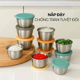 Hộp trữ đông đồ ăn dặm cho bé Inox 50ml Có nắp đậy chống tràn An toàn, bát gia vị inox nhỏ xinh 6