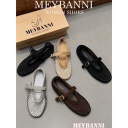 Giày Búp Bê MEYBANNI Lưới Mũi Tròn Phối Full Đá Quai Ngang Sang Chảnh  - C888 1