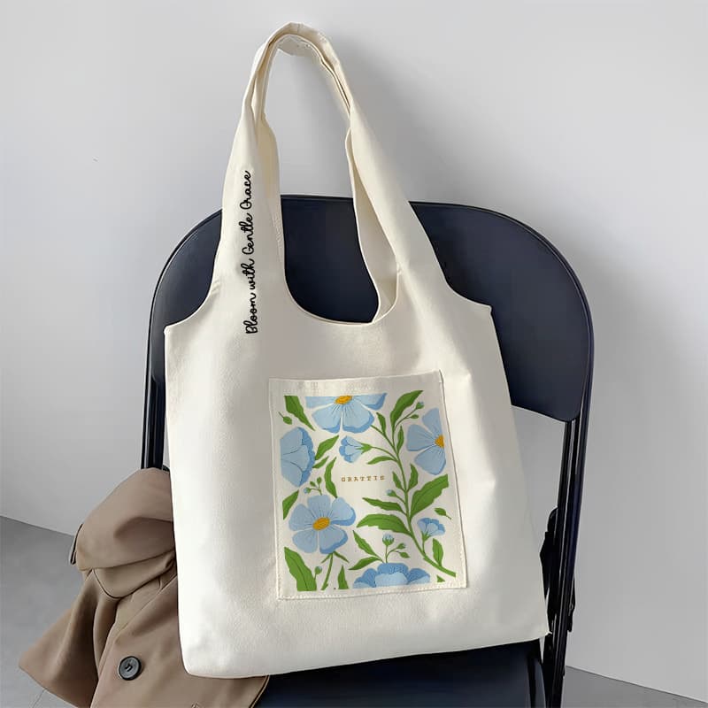 Túi tote túi vải canvas liền thân đeo vai có ngăn ngoài hình hoa nghệ thuật đựng vừa a4 - tuicwh1212