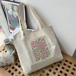 Túi tote túi vải canvas liền thân đeo vai có ngăn ngoài hình hoa nghệ thuật đựng vừa a4 - tuicwh1215 5