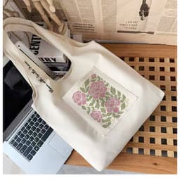 Túi tote túi vải canvas liền thân đeo vai có ngăn ngoài hình hoa nghệ thuật đựng vừa a4 - tuicwh1215 2