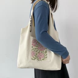 Túi tote túi vải canvas liền thân đeo vai có ngăn ngoài hình hoa nghệ thuật đựng vừa a4 - tuicwh1215 6