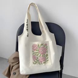 Túi tote túi vải canvas liền thân đeo vai có ngăn ngoài hình hoa nghệ thuật đựng vừa a4 - tuicwh1215 4
