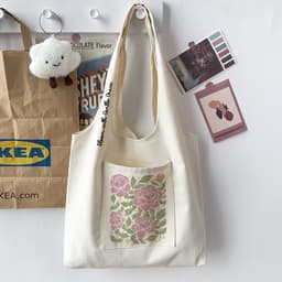 Túi tote túi vải canvas liền thân đeo vai có ngăn ngoài hình hoa nghệ thuật đựng vừa a4 - tuicwh1215 3