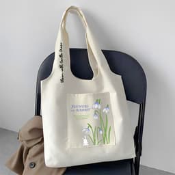 Túi tote túi vải canvas liền thân đeo vai có ngăn ngoài Flowers Rabbit đựng vừa a4 - tuicwh1213 1