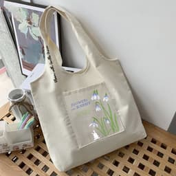 Túi tote túi vải canvas liền thân đeo vai có ngăn ngoài Flowers Rabbit đựng vừa a4 - tuicwh1213 5