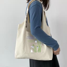 Túi tote túi vải canvas liền thân đeo vai có ngăn ngoài Flowers Rabbit đựng vừa a4 - tuicwh1213 6