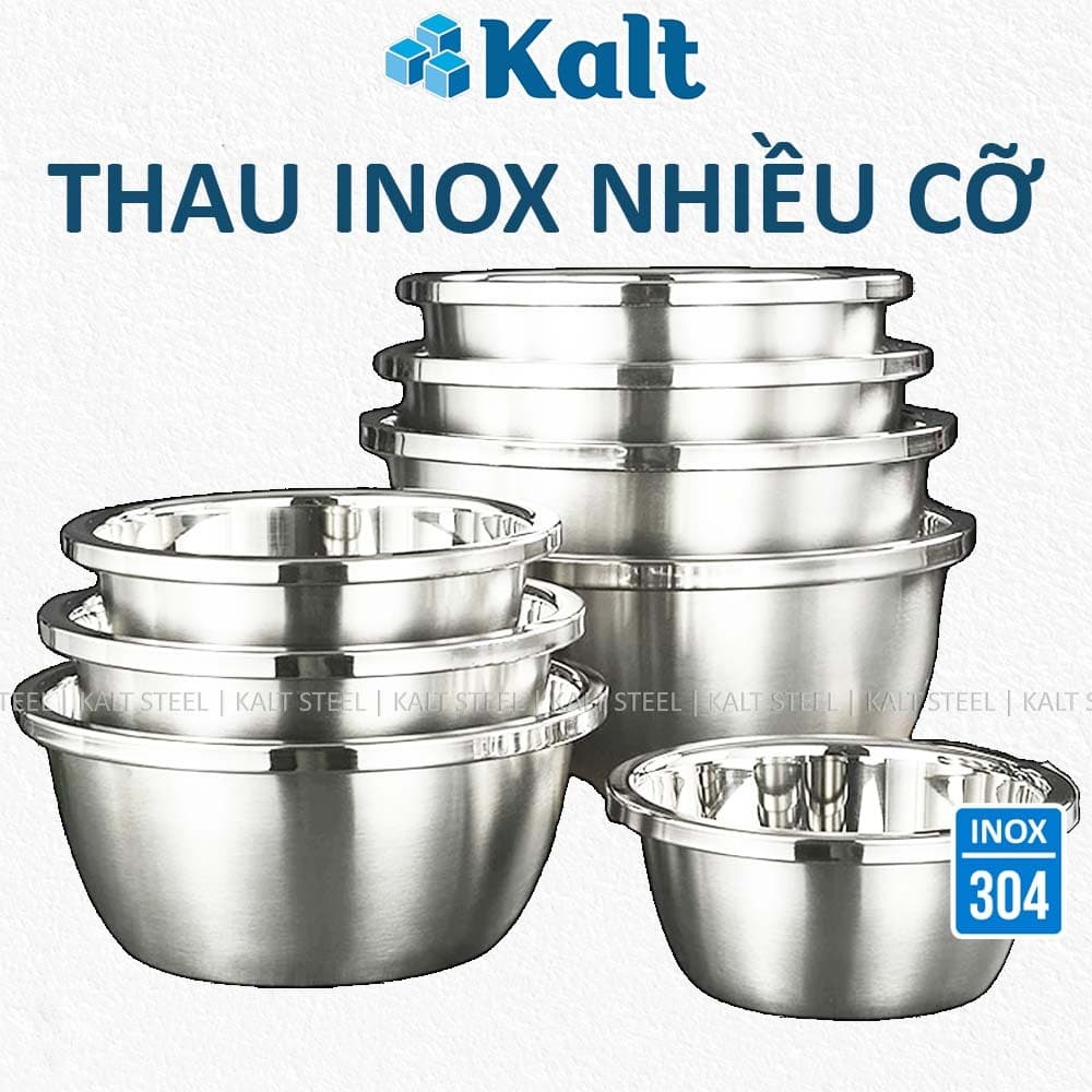 Thau Inox 304 Sâu Lòng Nhiều Cỡ 18 - 40cm Chống Gỉ Có Viền Dày Đựng Đồ Đa Năng KALT DT260700501